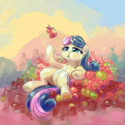 timeisoatmeal:  All those Apples… She can’t possibly eat all those apples, now can she?  x3