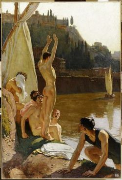 Bathing In The Tiber In Rome.  Georges Paul Le Roux. French. 1877-1957