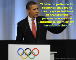 ourtimeorg:  The President and Michelle Obama are not attending the Russian Olympics after a recent wave of anti-gay laws.  How about instead of not attending you go and support all the AMERICAN athletes that worked so hard to get there. And show Putin