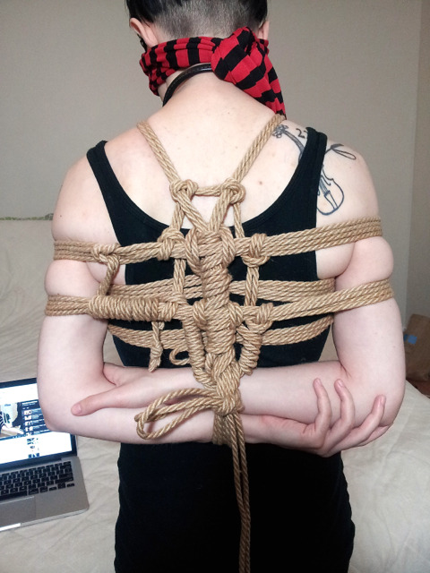 projectbdsm:  leavethethornson:  Whoo, second hog-tie! This one was a karada box-tie with ladder ties on the legs. It was intense, to say the least, but I’d really like to do it again (because of that, honestly).  I’d caution anyone with claustrophobia