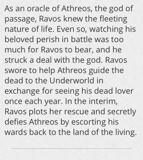 curiooftheheart:flavoracle:I’d like to believe that Ravos’ beloved meets Elspeth in the underworld. 