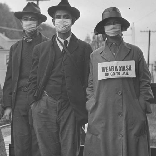 sixpenceee:1918, Spanish Flu. “Wear a mask or go to jail”                          