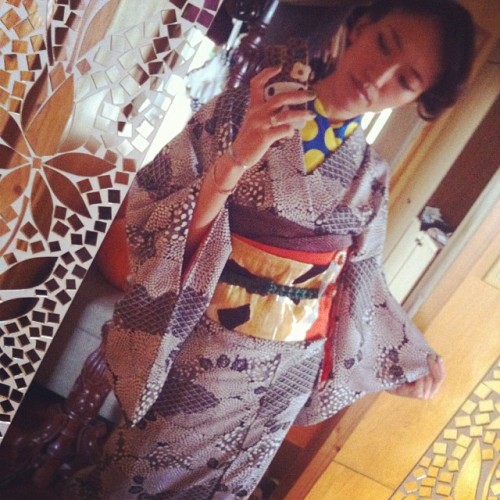 My #Halloweeen coordinate No.1 #kimono #blacknwhite #orange #着物 #ハロウィン #白黒