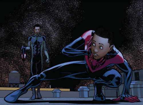 superheroesincolor:  Ultimate Comics Spider-Man Vol 2 #10 (2014)Spider-Man (Miles Morales) and his uncle Prowler (Aaron Davis)Story: Brian Michael Bendis, art: David MarquezGet it here[ Follow SuperheroesInColor on facebook / twitter / tumblr ]