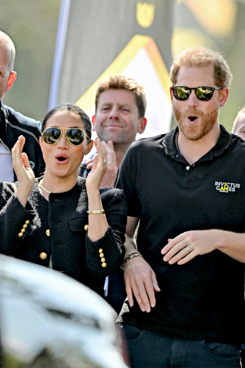 The Duke and Duchess of Sussex attend the Jaguar Land Rover Driving Challenge during the Invictus Ga