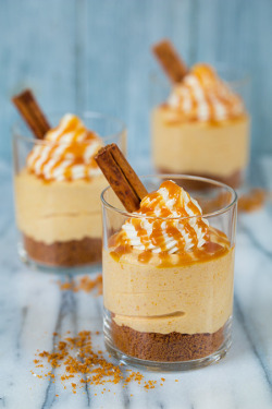 4himglory:  No Bake Pumpkin Cheesecakes with Caramel Sauce | Cooking Classy  