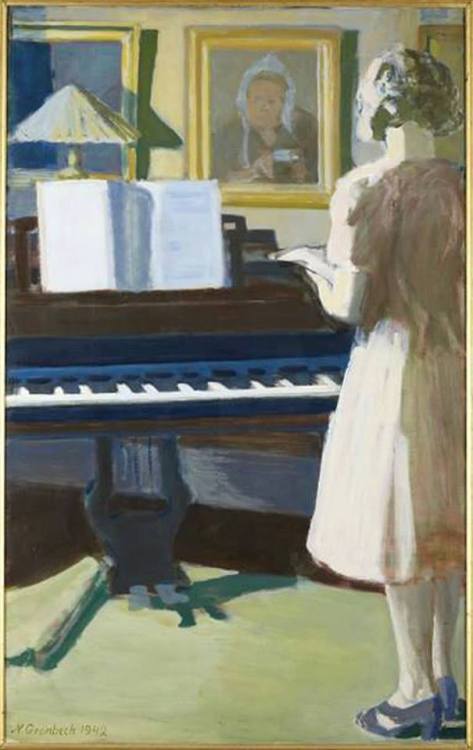 Portrait lady at the piano   -    Niels Grønbech ,1942.Danish, 1907-1991Oil on canvas, 111 x 69 cm