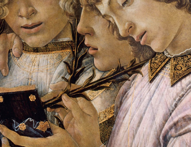 renaissance-art:  Botticelli c. 1477Mary with the Child and Singing Angels (detail)