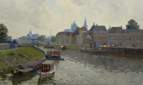 A view on Den Bosch with the St. Jan Church - Herman BogmanDutch painter 1890-1975Impressionism