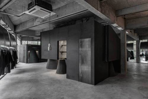 {Some shop therapy in Shanghai. Designed by An Design Studio. Kind of loving the Brutalist aesthetic
