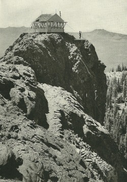 mythologyofblue:   Fire lookout in Columbia National Forest, Washington National Geographic | July 1946  (vintagenatgeographic) 