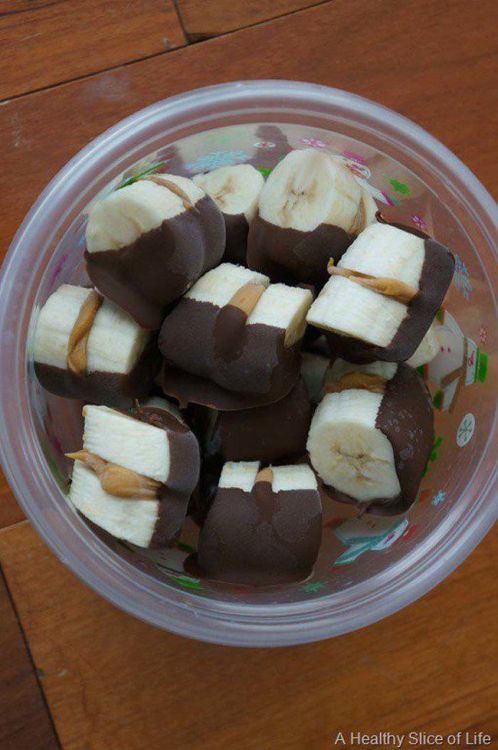 A healthy desert: Frozen bananas held together with chocolate and peanut butter.