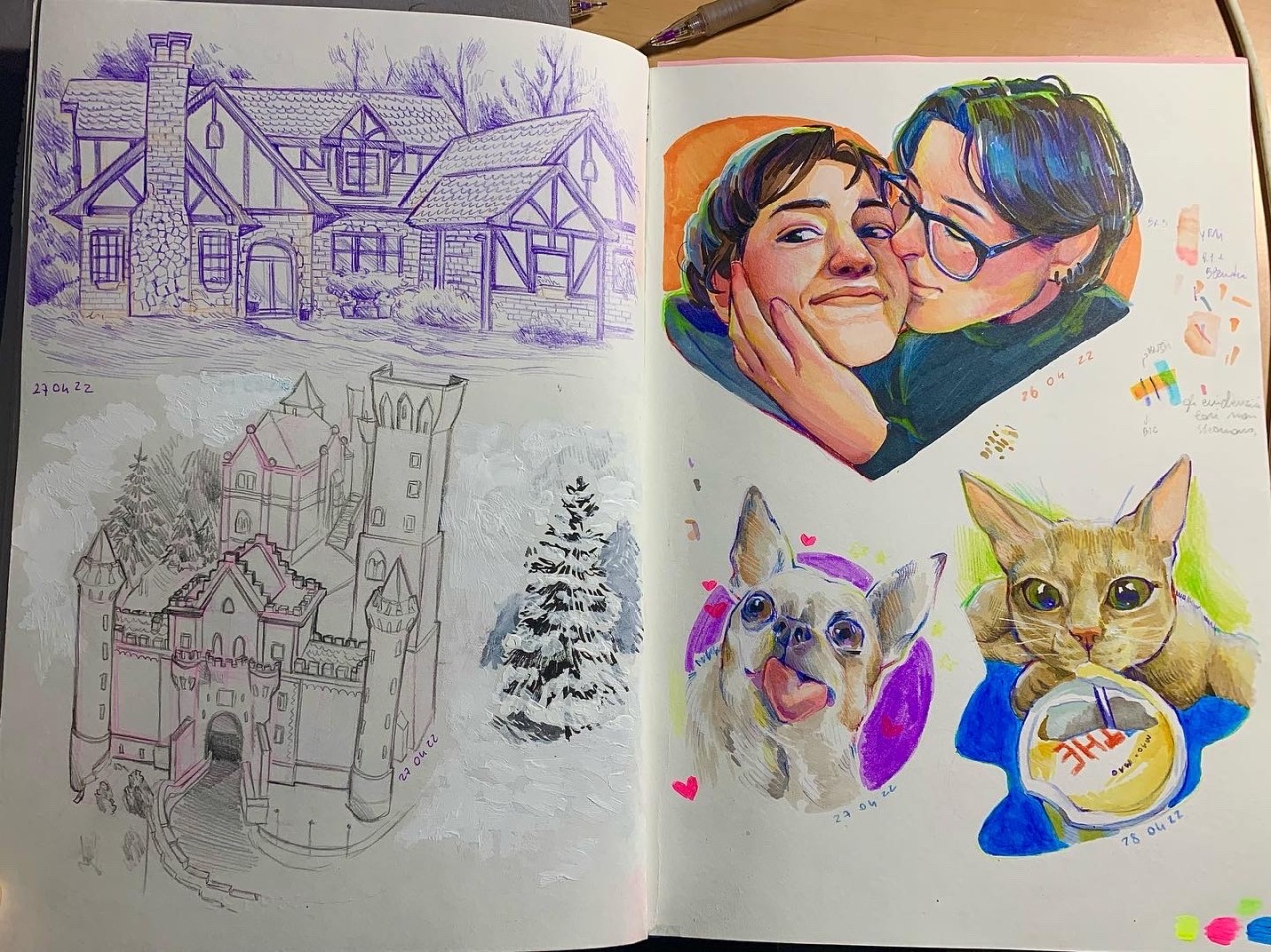 3 Markers Sketchbook Spread! 