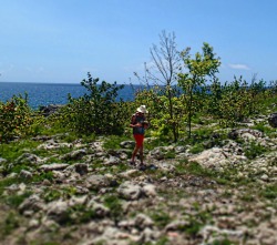 Walking along a cliff side in Negril Jamaica, with my coconut.