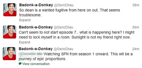abnormal-angel:  OSRIC CHAU - LIVEBLOGS SEASON 1 OF SPN 