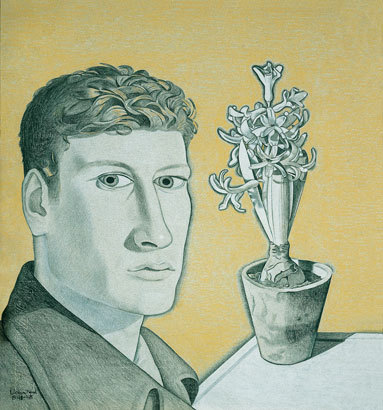 artist-freud:Self-Portrait with Hyacinth in a Pot, 1948, Lucian FreudMedium: oil,canvas