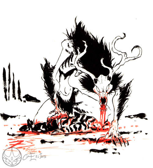 Inktober/goretober day 6- Cannibalism!(I’ve been an idiot and signed them as 7, cause I’m dumb)I remembered that Wendigoes are precious and that they don’t get the love they deserve AFTER I had made the werewolf, so I’vedone two of themHURRAYWendigoes