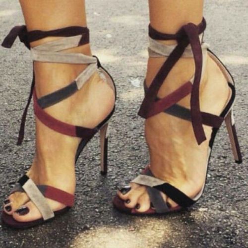 catch-the-fire:Ankle Straps Wrap Peep Toe Stiletto High Heels Sandals