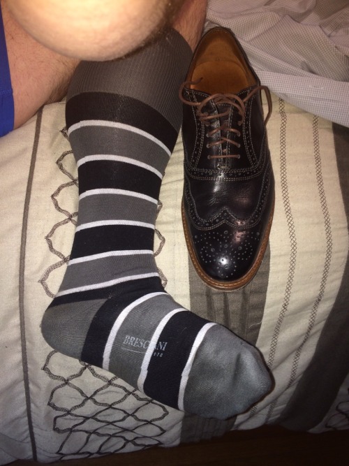 hot4soxdfw:  grsx72:  Today’s grey black and white striped Otc’s with my black Mercanti Fiorentini wingtips.  Awesome