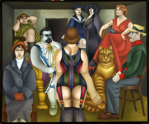 theblacksquare:The Meeting, 1953 | Oil on canvas | 152.4 x 182.9 cm | Richard Lindner