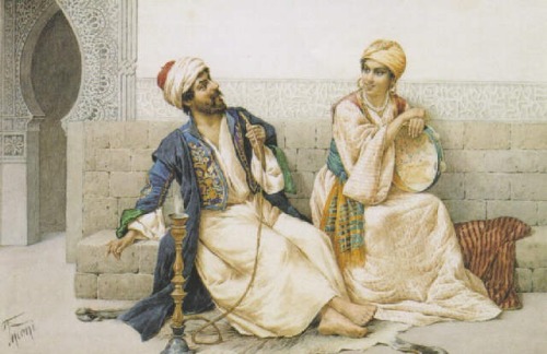 Filippo Indoni (v.1842-1908) - Le Courtisan, aquarelle, 35 x 54 cm