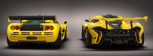 carsthatnevermadeit:  What a difference 20 years makes Left McLaren F1 GTR,Â 1995; right McLaren P1 GTR, 2015