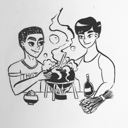 Inktober Day 9 :: BakingMy witches, Jade and Ren, doing some “baking”. Jade’s design is still develo