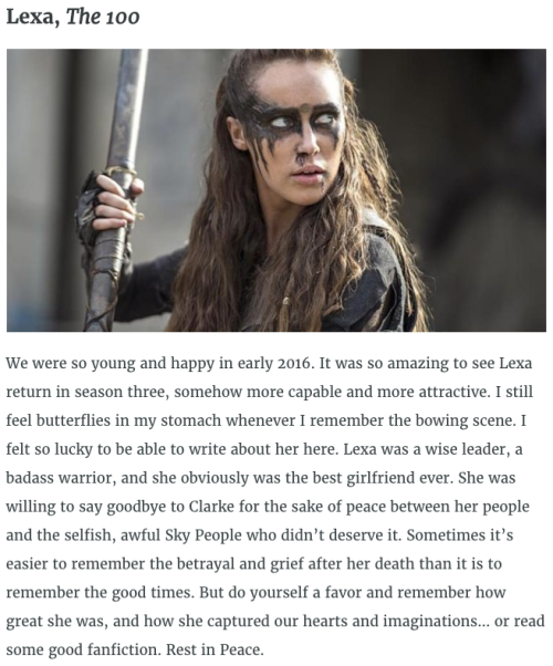 commanderlexaofthegrounders:The Best and Worst LGBTQ TV Characters of 2016  (via Autostraddle)