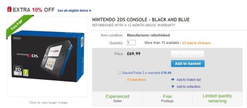  Those in the United Kingdom can pick up the Nintendo 2DS  for £69.99 on Ebay. VIA:&