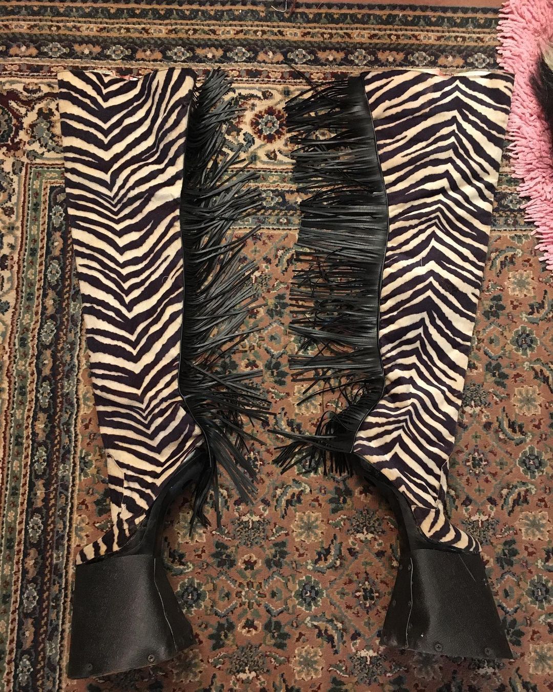 My thigh high zebra hoof boots with no heels, now with xtra fringeys ...