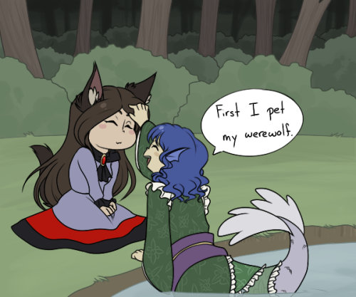 ayashameimaru:Wakasagihime teaches Sekibanki about proper werewolf care X3!