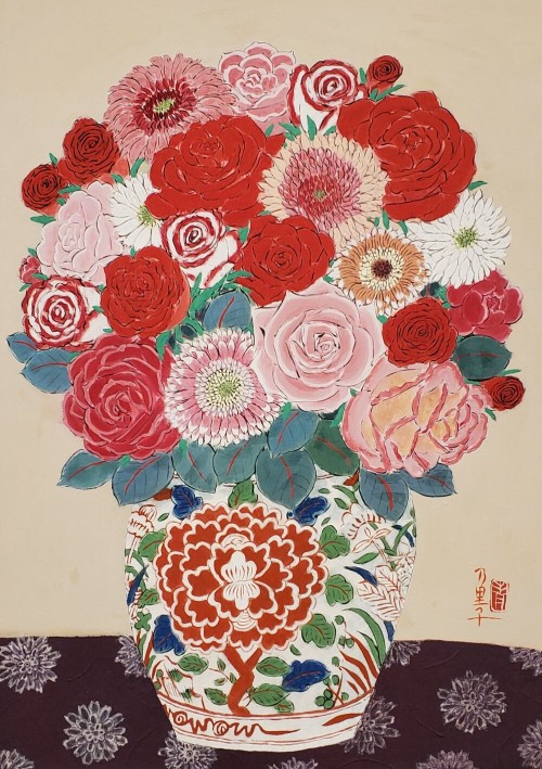 iamjapanese:AOKI Noriko（青木乃里子 Japanese, b.1949）薔薇とガーベラ　Roses and gerberas　80×61.5cm  　via