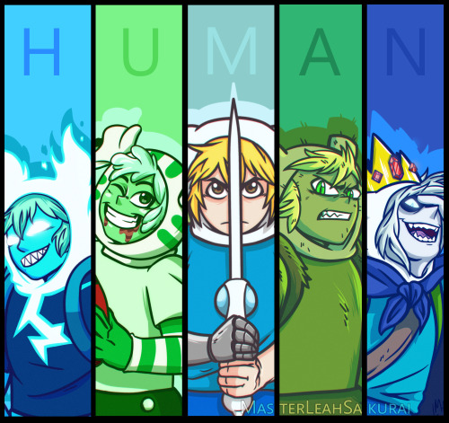 The Elemental Finns!I’ve been these days only drawing FinnsHuman Finn, Grass Finn (Fern), Ice Finn (