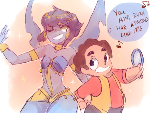 joker-ace:  Aladdin AU-ish where Lapis is a genie trapped in a magic mirror that is (eventually) freed by steven cuz theyre FRIENDS and GREAT PALS 