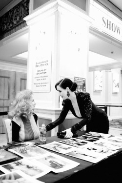 diva-von-teese:  The 86 years old burlesque queen Tempest Storm with Dita Von Teese during the filming of a documentation about Tempest Storm.