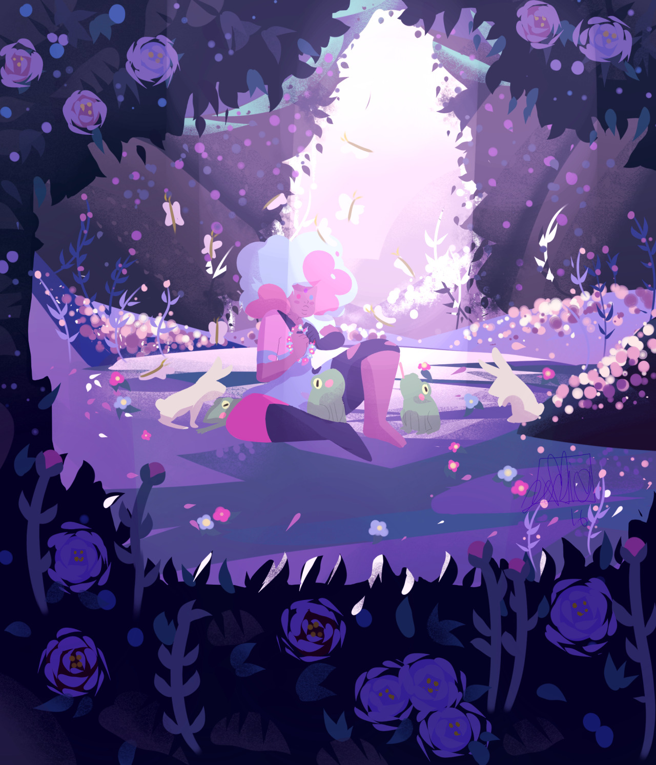 Continuing on with my lineless practice with Garnet making a little flower crown