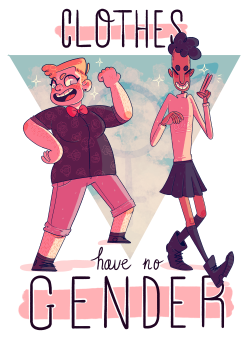skinnymister:  a piece i drew for a local queer zine about gendered clothing (and how much it sucks). you can buy it as a print (among other things) on redbubble!