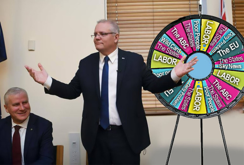 theauspolchronicles:Scott Morrison to speed up press conferences by introducing a “blame wheel” to s