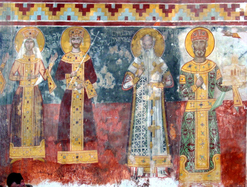 16th century Murals from Gelati monastery in Georgia with images of great Georgian Kings and Queens 