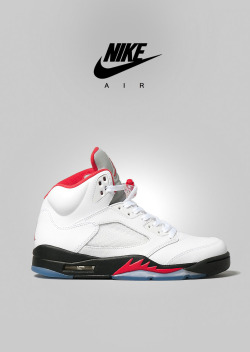 Shoe-Pornn:  Nike Air Jordan-Retro 5-White/Varsity Red. 