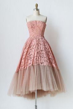 vintage 1950 pink lace tulle ball gown