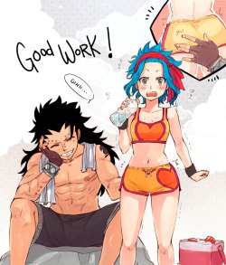 rboz:  Working out with Gajeel and Levy.A “friendly” gesture causes misunderstandings.Request gift for NightKinks ♥