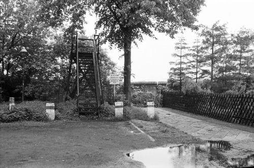 The Berlin Wall surrounding the southernmost part of West Berlin at Lichtenrade. The street is named