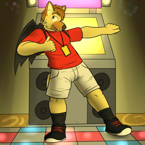 Request for DJStrap, Fuze hyena doing what he had the most fun doing at the anime convention he was at last weekend, which was bust a move in the game room.