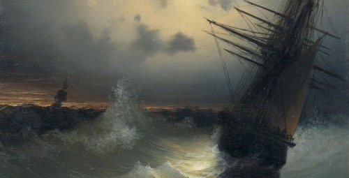 detailedart:Details : Sailing ship by moonlight, early 1840s, by Ivan Konstantinovich Aivazovsky (18