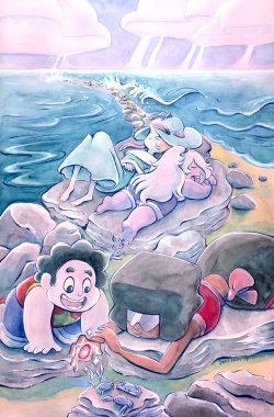 gracekraft:  Cover for Steven Universe #5 from boomstudios!  Decided to include the original sketch too~ This one actually has a bit of a story to it.  The inspiration for the composition was taken from my family’s post-graduation day trip to Block