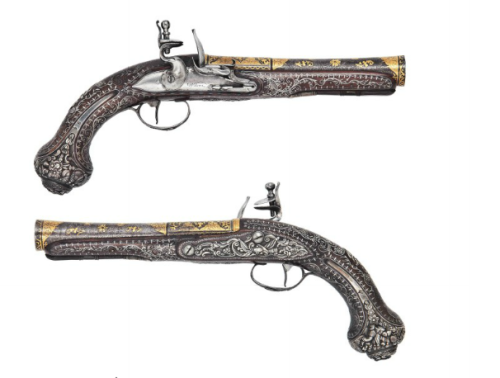 A fine set of early 19th century Ottoman flintlock blunderbuss pistols.