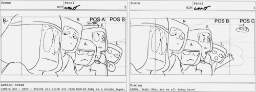 jeffliujeffliu:  Some storyboards from Hit the Diamond! Credit goes to supervising director Kat Morris for writing the line: “This plan sucks.”