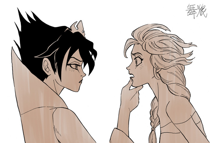 wolf-d-blog:  Two Elsas. I like drawing early Elsa. It’s amazing that her personality(and