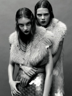labsinthe:  Codie and Caroline wearing Prada F/W 2011 photographed by Daniel Jackson for AnOther 2011/2012 
